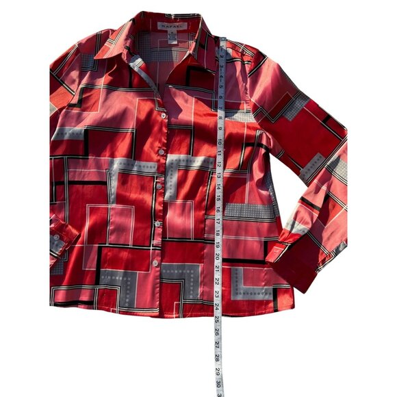 Rafael Women’s Button-Down Shirt Red Geometric Print Size 14 Polyester Blend Pre - Picture 6 of 7